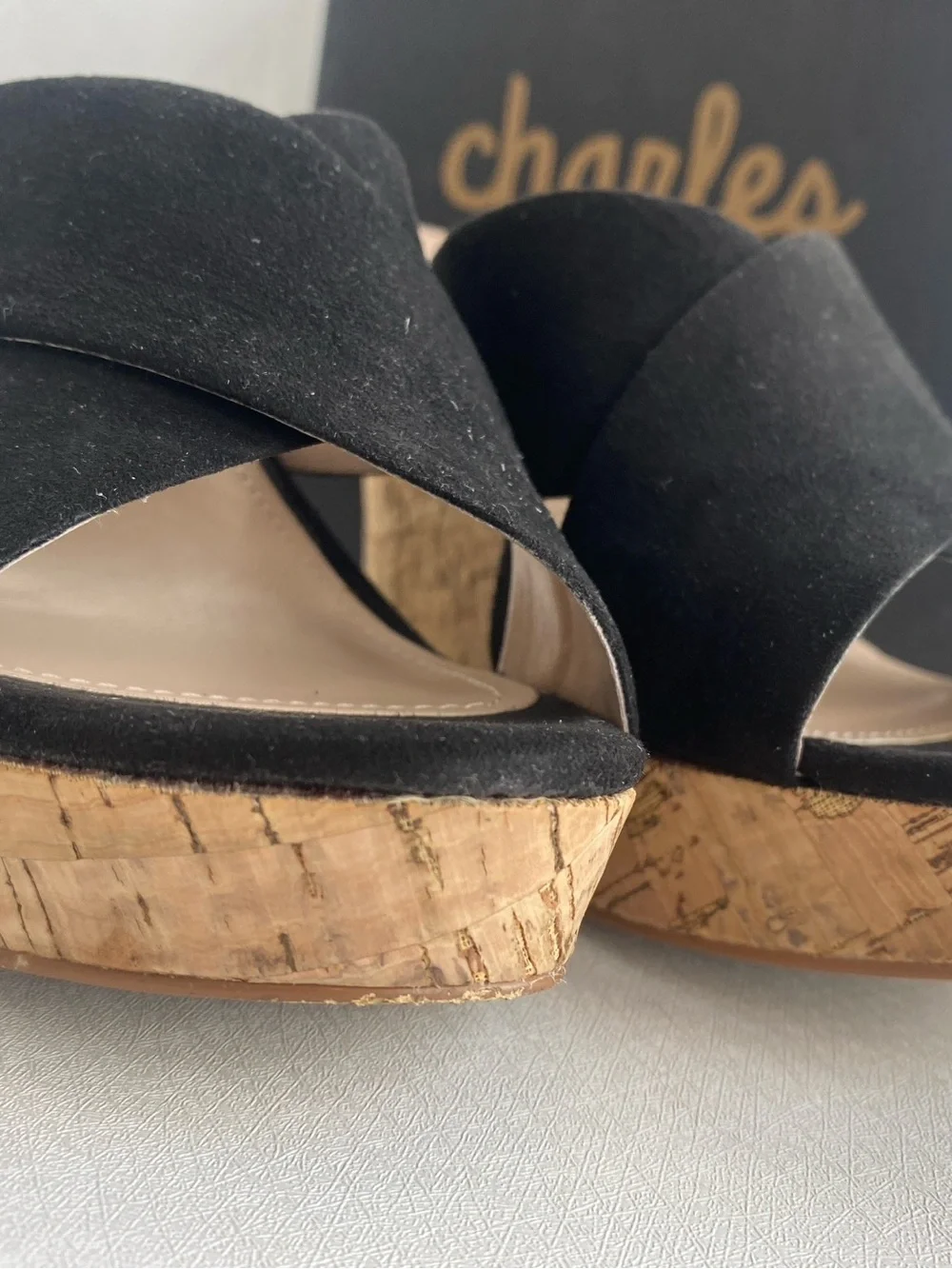 Charles By Charles David Latrice Black Crisscross Cork Wedge Sandals shoes 9.5